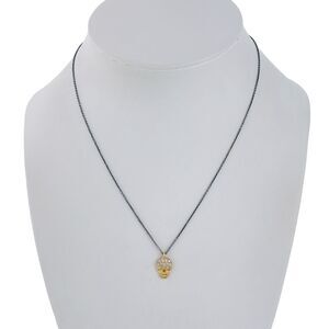 Sterling Silver 925 Gold Tone Crystal Accent Skull Pendant Necklace 15.5"-17.5"